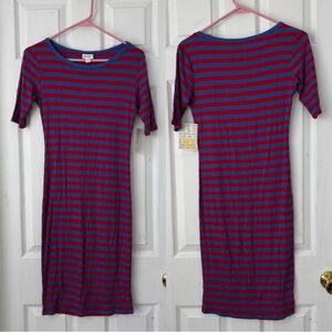 LulaRoe Red/Blue Striped Pencil Dress